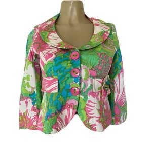 Nanette Lepore Pink Green Blue Floral Cropped Blazer